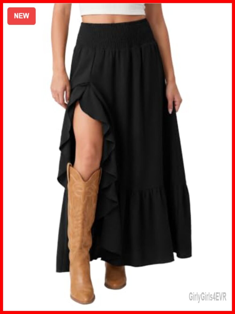 Womens 100% Polyester Ruffle Maxi Skirt High Low Asymmetrical Split